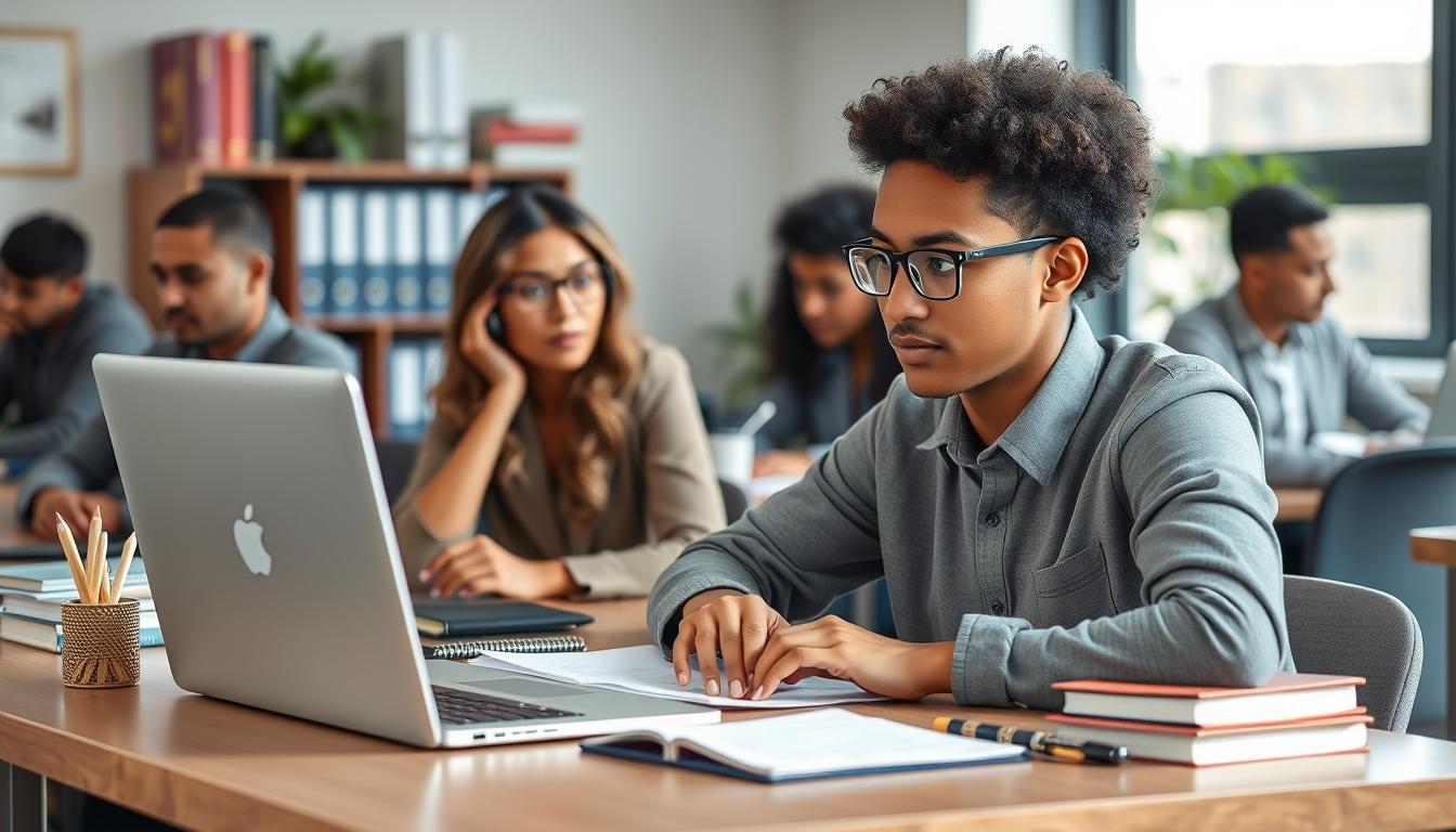 Student using a study guide to organize academic notes